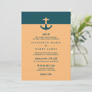 Invitation Ancre nautique - Bleu corail - Mariage plage