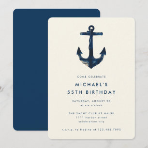 Invitation Ancre nautique bleu marine 55e fête d'anniversaire