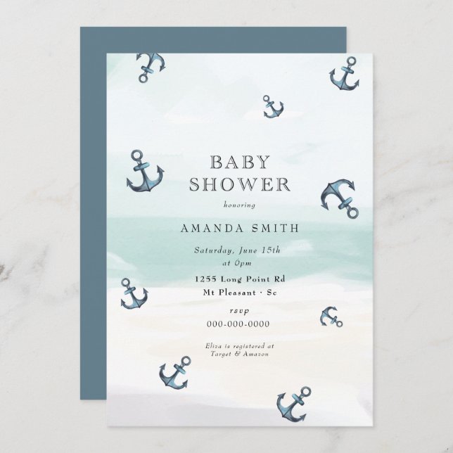 Invitation Ancre nautique Blue Ahoy C'est un Baby shower de g (Devant / Derrière)
