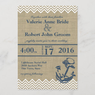 Invitation Ancre nautique Chevron Mariage