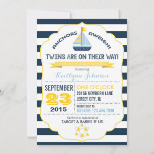Invitation Ancre nautique et Baby shower en bande