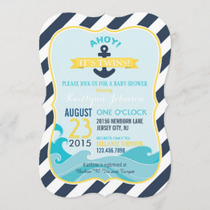 Invitation Ancre nautique et Baby shower en bande