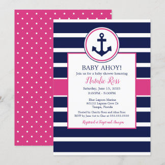 Invitation Ancre nautique été Ahoy! Baby shower fille