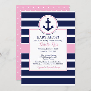 Invitation Ancre nautique été Ahoy! Baby shower fille