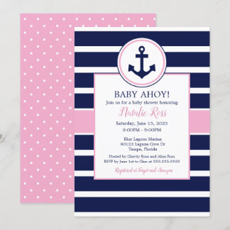 Invitation Ancre nautique été Ahoy! Baby shower fille