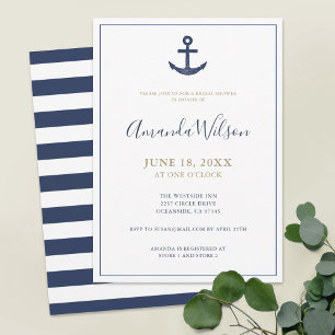 Invitation Ancre nautique Fête des mariées Blue White Gold