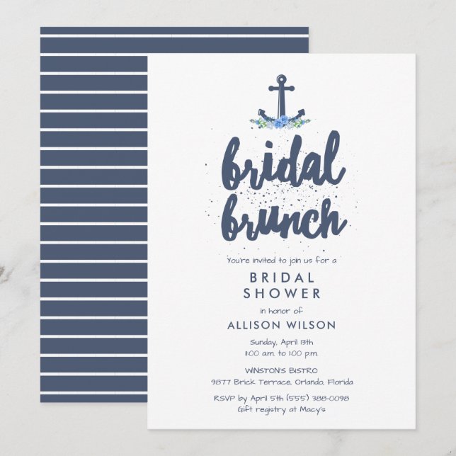 Invitation Ancre nautique Floral Bridal Brunch Douche (Devant / Derrière)