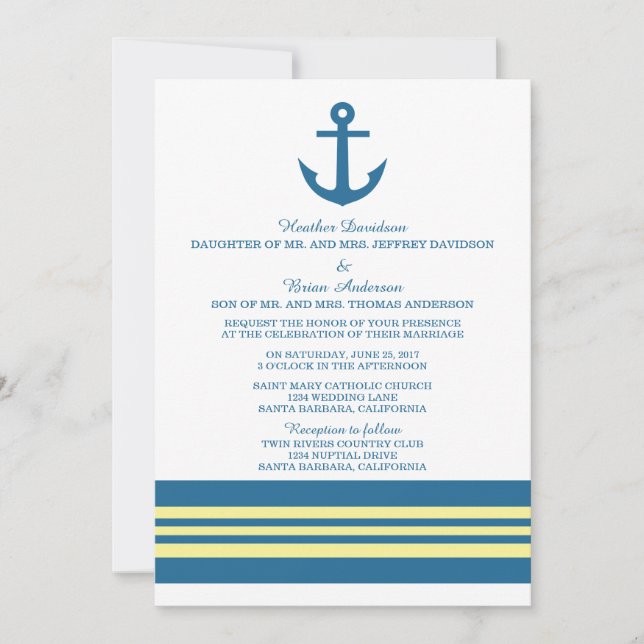 Invitation Ancre Nautique Jaune Bleu Inviter (Devant)