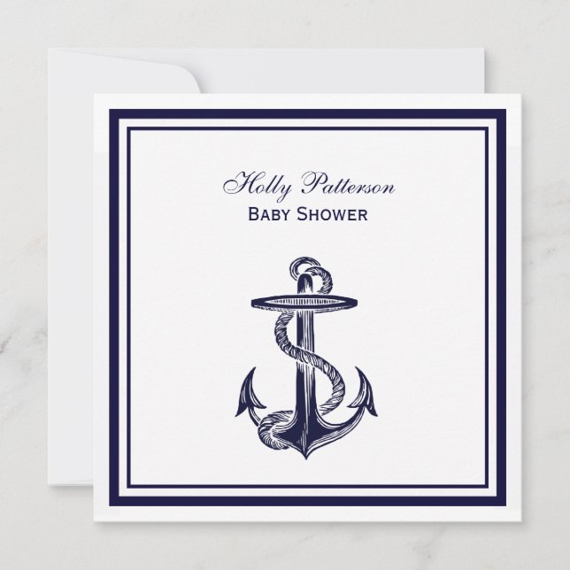 Invitation Ancre nautique Marine Blue encadré 2SQ Baby shower (Devant)