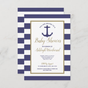 Invitation Ancre nautique Marine Blue Stripes Baby shower gar