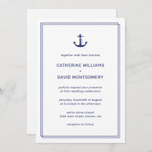 Invitation Ancre nautique Marine et Mariage minimaliste blanc
