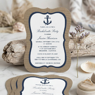 Invitation Ancre Nautique Marine Sur Burlap Bachelorette Part