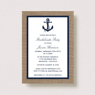 Invitation Ancre Nautique Marine Sur Burlap Bachelorette Part