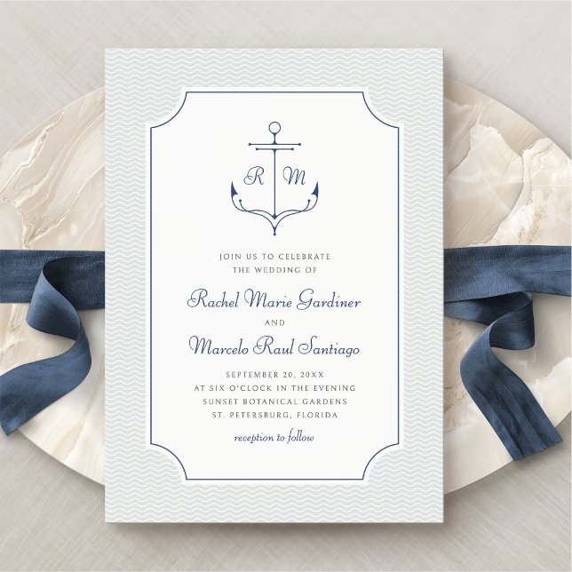 Invitation Ancre nautique minimaliste Preppy Mariage (Créateur téléchargé)