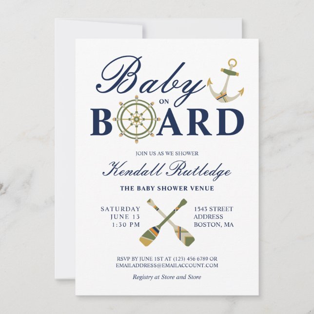 Invitation Ancre Nautique Oars Baby À Bord Baby shower (Devant)