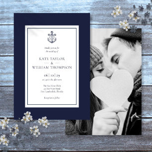 Invitation Ancre Nautique Photo Mariage Bleu Et Blanc Marine
