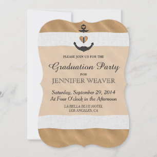 Invitation Ancre nautique sur le sable et le ruban blanc