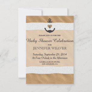 Invitation Ancre nautique sur le sable et le ruban blanc