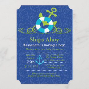 Invitation Ancre nautique tourbillons bébé garçon douche Invi