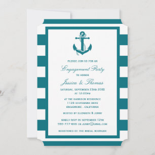 Invitation Ancre nautique Turquoise Stripe Engagement Party