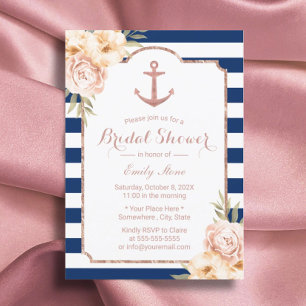 Invitation Ancre nautique Vintage Floral Navy Fête des mariée