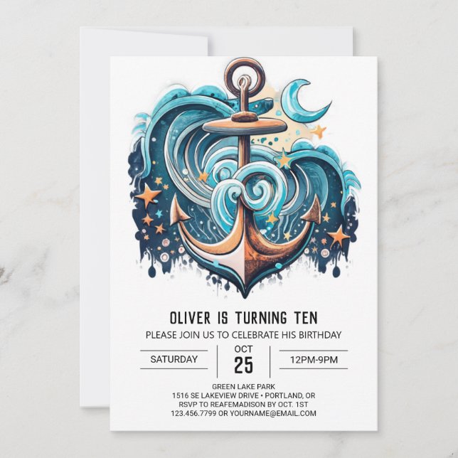 Invitation Ancre numérique Boho Chic Anniversaire (Devant)