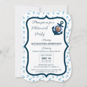 Invitation Ancre photo nautique et tons bleu marine Retraite