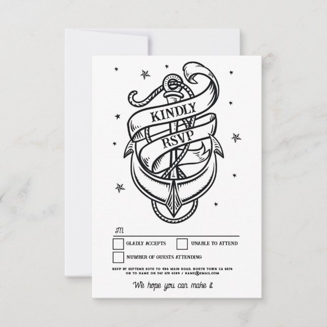 Invitation Ancre rocheuse traditionnelle Mariage RSVP Tattoo (Devant)