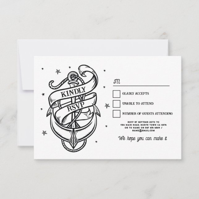 Invitation Ancre rocheuse traditionnelle Mariage RSVP Tattoo (Devant)