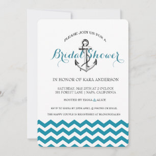 Invitation Ancre Turquoise Blue Chevron Fête des mariées naut