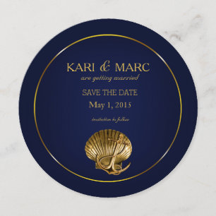 Invitation Ancrées Coquillage Enregistrer la Date   marine et