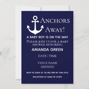 Invitation Ancres à l'écart Baby shower bleu marine