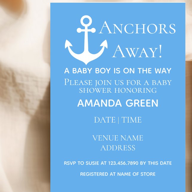 Invitation Ancres loin Baby Boy Baby shower bleu marine (Créateur téléchargé)