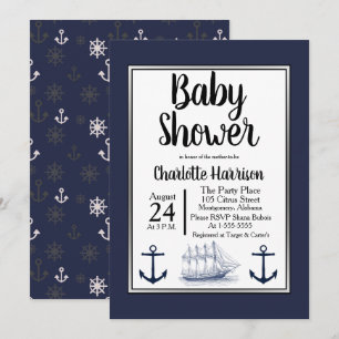 Invitation Ancres nautiques modernes et Baby shower de navire