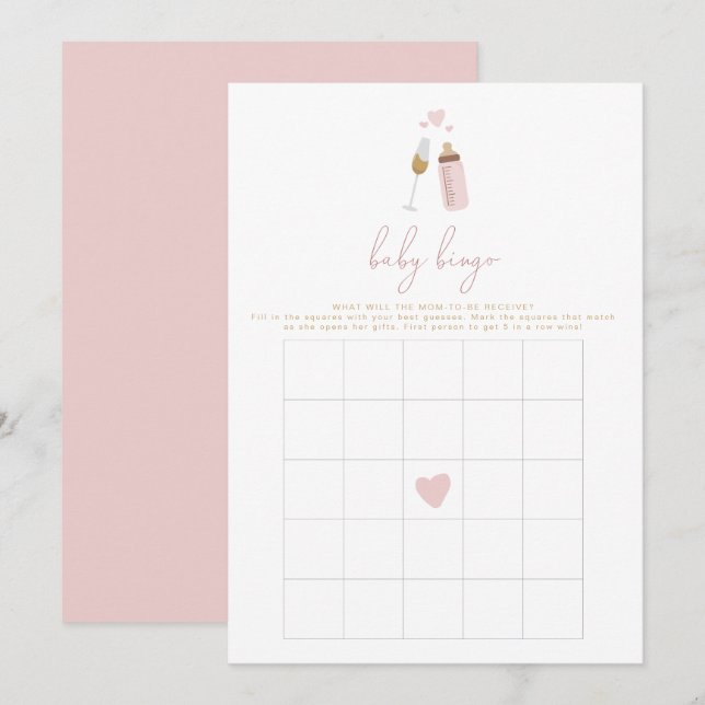 Invitation ANDI Pink Poppin' Bouteilles Baby shower Bingo Jeu (Devant / Derrière)