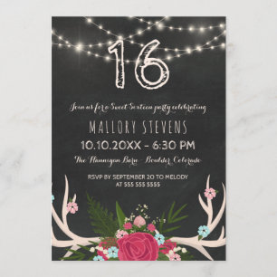 Invitation Andouillers de rose rouge - sweet sixteen rustique