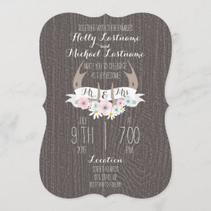 Invitation Andouillers floraux + Mariage en bois de grange