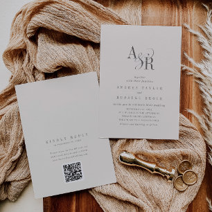 Invitation ANDREA Beige QR Code Mariage Classique Élégant