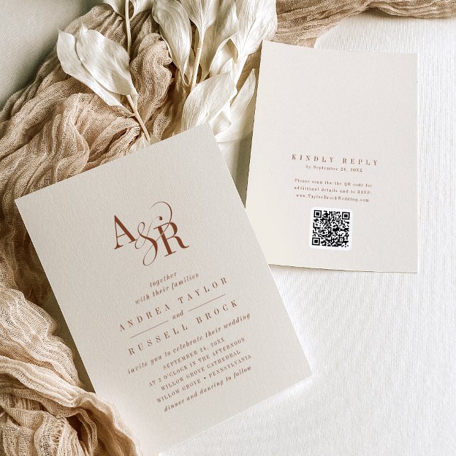 Invitation ANDREA Boho Cream QR Code Classic Elegant Wedding (ANDREA Boho Cream QR Code Classic Elegant Wedding Invitation)