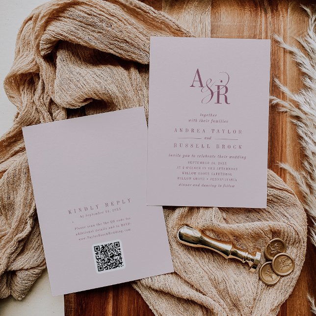 Invitation ANDREA Burgundy and Blush QR Code Elegant Wedding (ANDREA Burgundy and Blush QR Code Elegant Wedding Invitation)