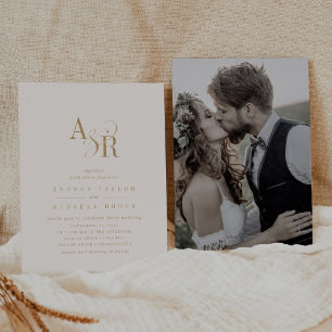 Invitation ANDREA Neutral Gold Cream Élégant Mariage photo