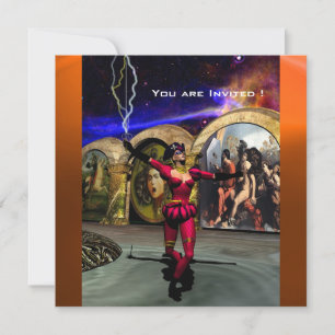 Invitation ANDROID BALLET, Red Orange Blue Science Fiction