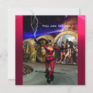 Invitation ANDROID BALLET, Red Pink Blue Science Fiction