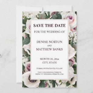 Invitation Anémone blanc sur Cameo Beige Enregistrer la date