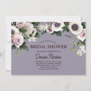 Invitation Anémone blanc sur Fête des mariées gris lavande