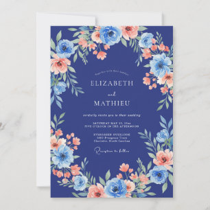 Invitation Anémone Bleu Royal Mariage Romantique