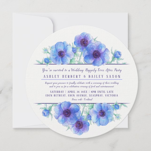 Invitation Anémone bleue après la fête de mariage (Devant)