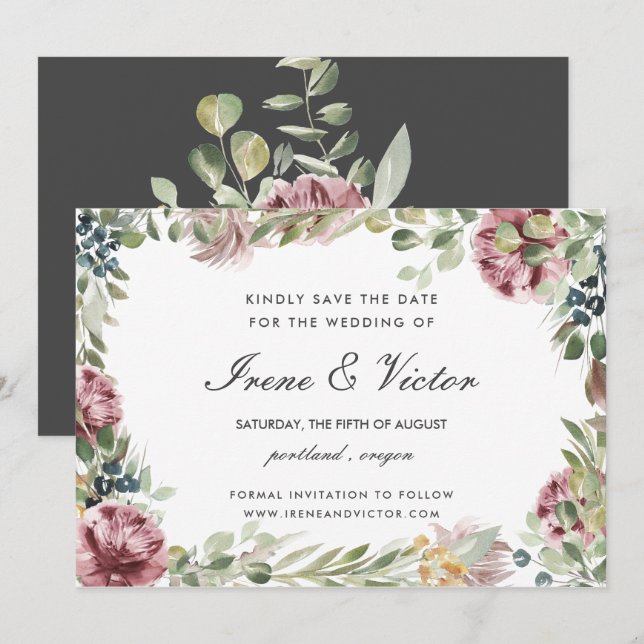 Invitation Anemone Blush Grey mariage formel Enregistrer la d (Devant / Derrière)