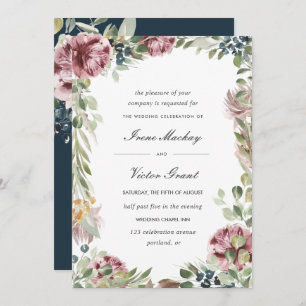 Invitation Anemone Blush Mariage botanique romantique bleu