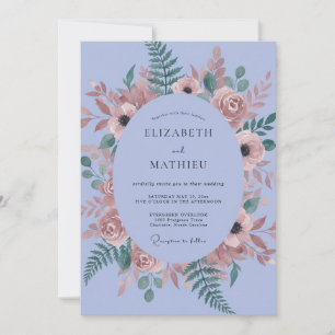 Invitation Anémone de pervenche Fougère Mariage Vintage